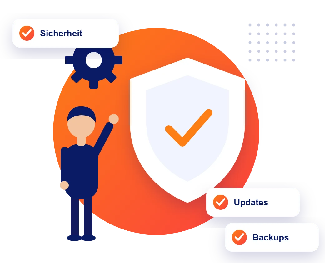 Illustration: Website-Pflege mit Updates, Backups und Sicherheit