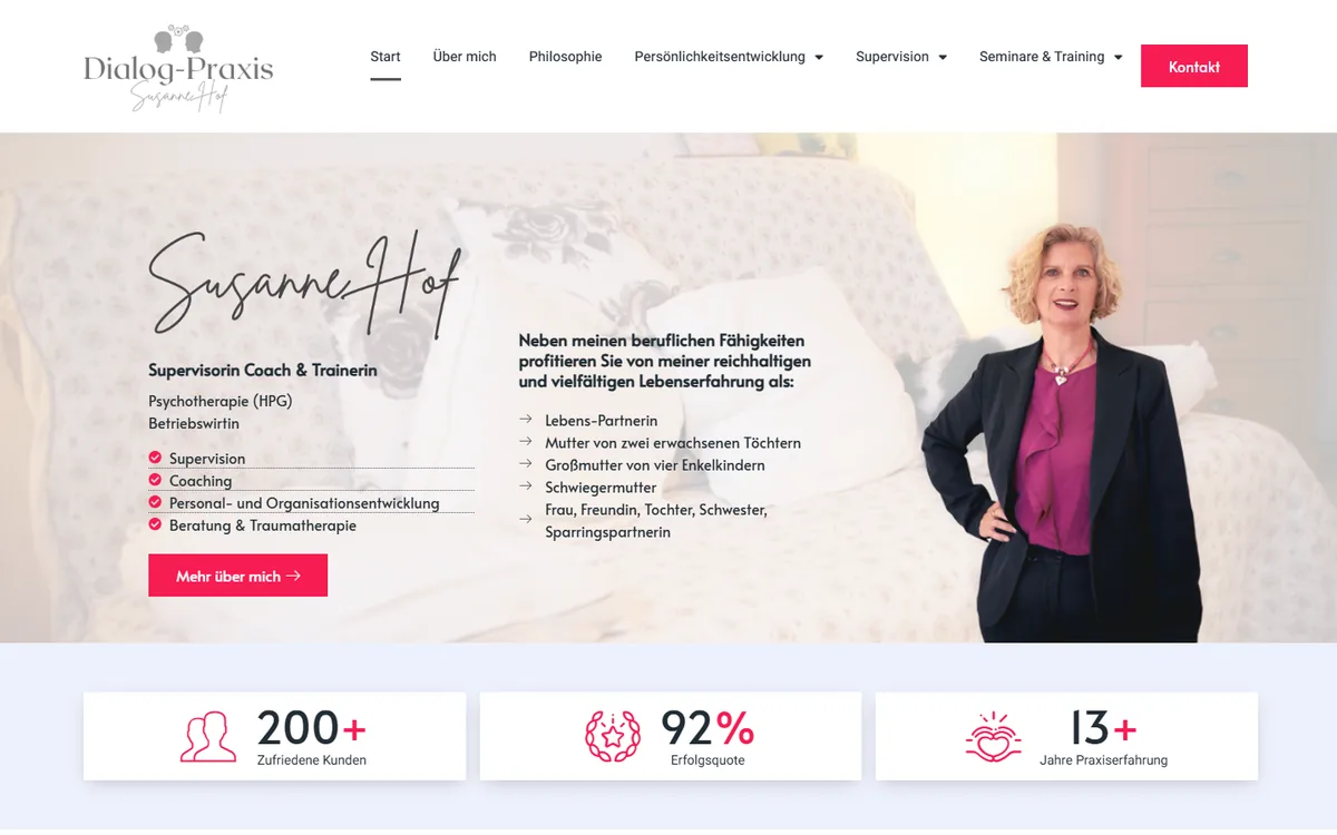 Dialog-Praxis Susanne Hof: Startbereich der Website