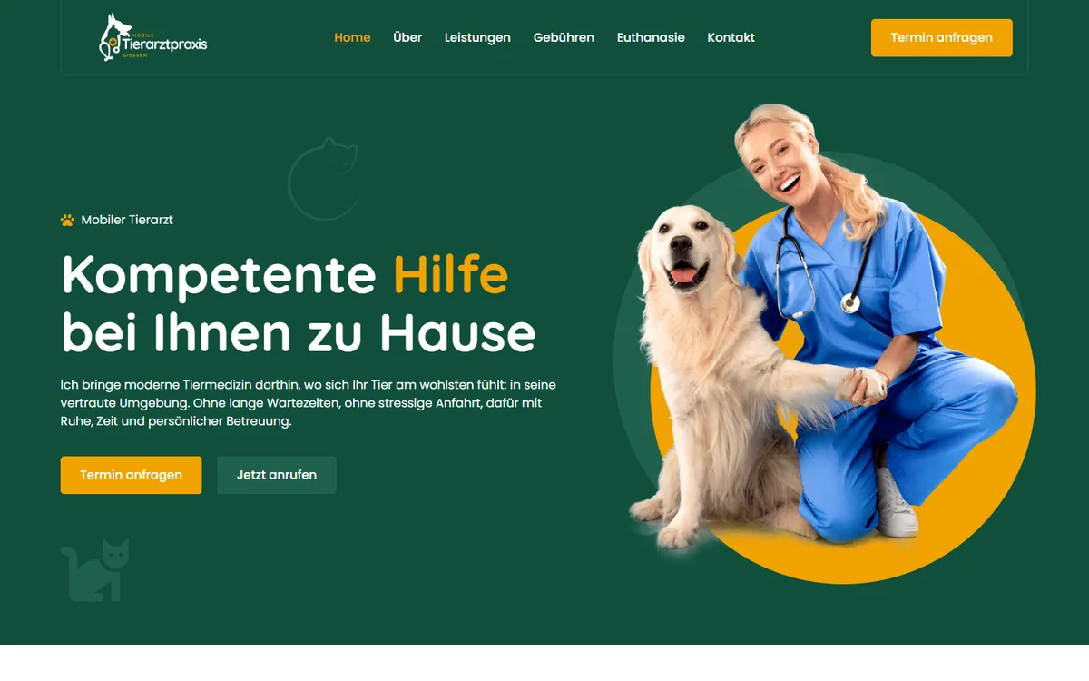 Mobile Tierarztpraxis Gießen: Startbereich der Website